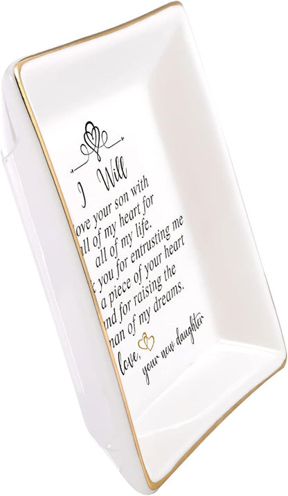 Mother of the Groom Ring Dish - Thank You For Raising The Man Of My Dreams, Mom Gifts for Mother in Law at Wedding, Bridal Shower Gifts