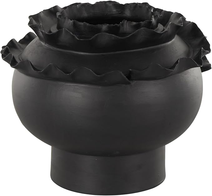 Deco 79 Ceramic Abstract Decorative Vase Floral Inspired Centerpiece Vase, Flower Vase for Home Decoration 12" x 12" x 9", Black