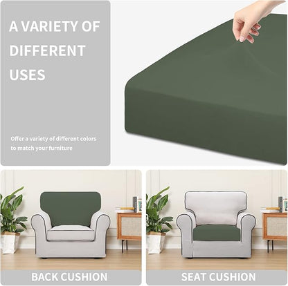 Easy-Going 100% Waterproof Chair Sofa Seat Cushion Slipcovers Couch Cushion Cover Stretch Furniture Protector for Kids, Pets (Chair Cushion, Grayish Green)