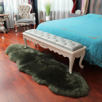 LLB Genuine Sheepskin Area Rug Fur Carpet Fluffy Shaggy Fur Rug for Living Room Kids Bedroom Real Sheepskin Throw Lambskin Aesthetic Rugs Sofa Mat Chair Seat Covers (Dark Green, 2 x 6 ft Sheepskin)