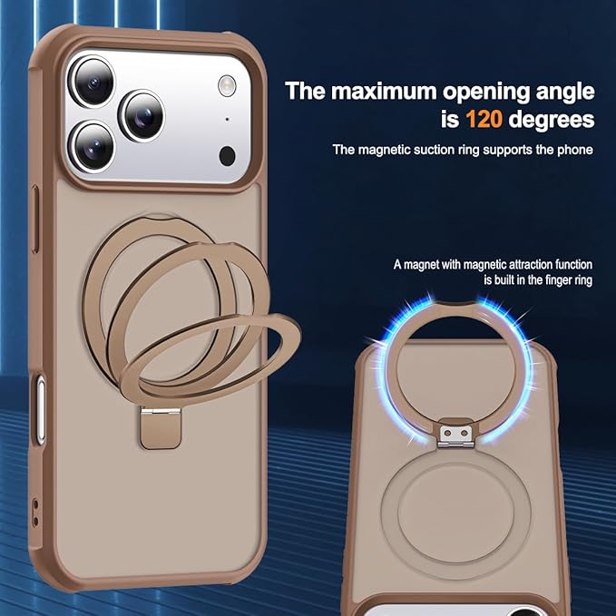 Compatible with iPhone 17 Pro Max Case with Invisible Magnetic O-Ring Stand Military-Grade Translucent Case for iPhone 17 ProMax 6.9" [Compatible with Mag-Safe][Great Grip Feeling],Desert Brown