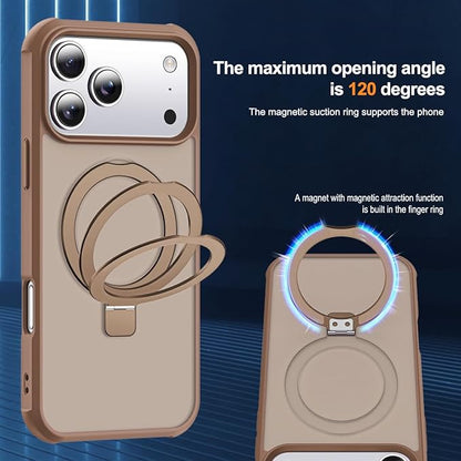 Compatible with iPhone 17 Pro Max Case with Invisible Magnetic O-Ring Stand Military-Grade Translucent Case for iPhone 17 ProMax 6.9" [Compatible with Mag-Safe][Great Grip Feeling],Desert Brown