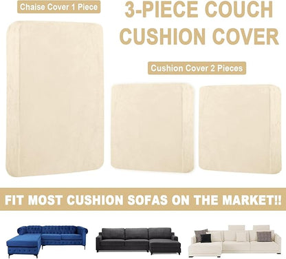 Sectional Couch Covers for 3-Piece Seat Cushion Velvet Separate L Shape Couch Cover Stretch Sofa Slipcover with 2 Pieces Pillowcases Furniture Protector (Sofa 2 Seater + 1 Chaise, Milk White)