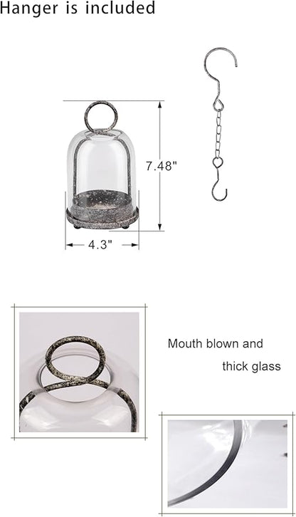 7.5" High Versatile Modern Metal Hurricane Lantern with Handmade Sturdy Glass Dome in Shabby Black for 2" Pillar Candle & Plants, Industrial, Farmhouse (Black Shabby, 4" x7.5 for 2" Pillar)