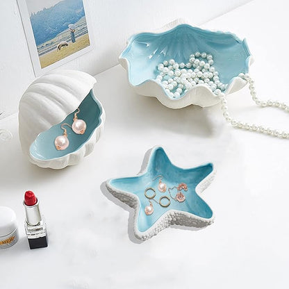 Shell Ceramic Jewelry Dish Keys Bowl Jewelry Holder Earring Dish Trinket Tray Jewelry Plate Small Key Bowl for Entryway Table Candy Storage Holder Home Birthday Party Decor (F STYLE)