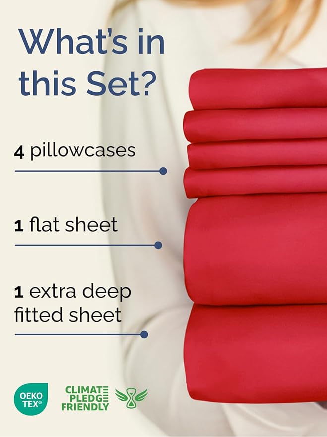 Extra Deep Full Sheet Set - 6 Piece Breathable and Cooling Sheets - Hotel Luxury Bed Sheets Set - Easy & Secure Fit - Soft, Wrinkle Free and Comfy Sheets Set - Red Sheet Set with Extra Deep Pockets