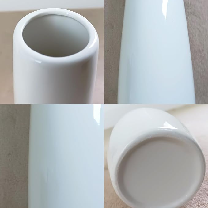12Inch Tall White Ceramic Flower Vase,Home Decor White Vases for Pampas Grass,Modern Textured Vases for Living Room Decorations,Shelf,Table Centerpieces,Farmhouse Small Ceramic Vase