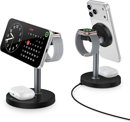 3 in 1 Wireless Charging Station for Apple Magsafe Charger Stand,15W Fast Magnetic Charging Station for iPhone 17 Air 16 15 14 13 12 11 Series, Watch Ultra & AirPods Apple Devices, Cell Phone Dock