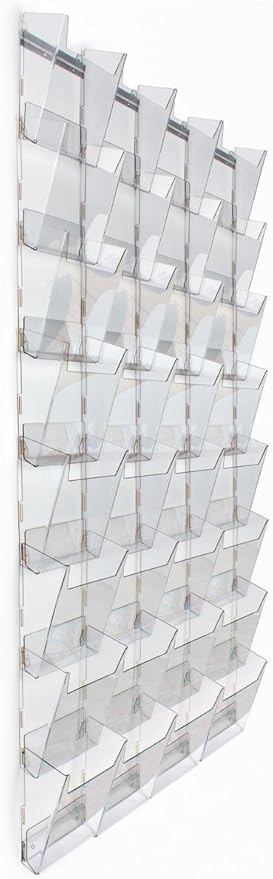 Displays2go Wall Magazine Rack with 32 Tiered Pockets, 4 Columns of 8, Full View - Clear acrylic