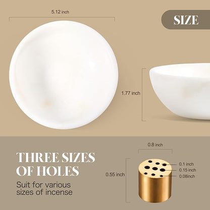 Koville Natural Marble Incense Holder, Incense Holder for Sticks with 9 Holes, Handmade Incense Burner Ash Catcher for Meditation Yoga SPA, Balsam Fir/Palo Santo/Sage/Cone (White)