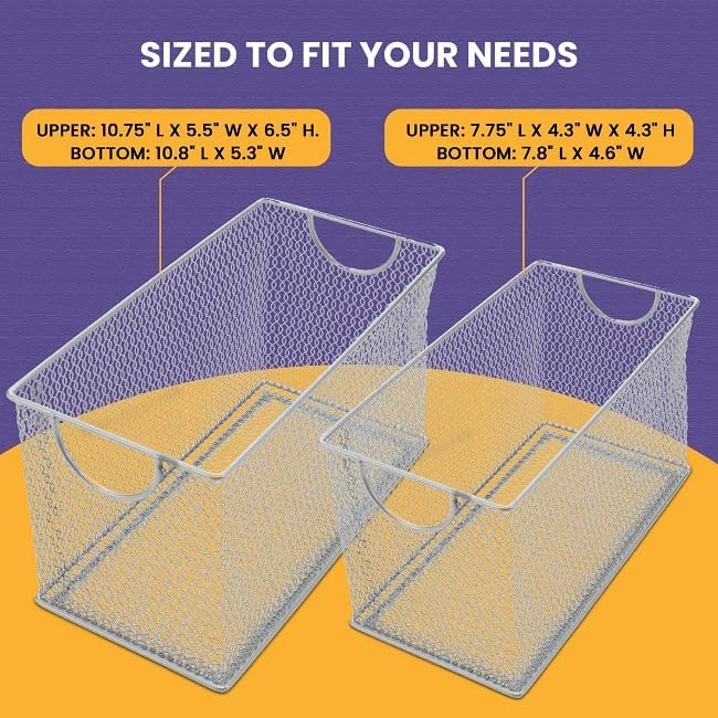 YBM HOME Mesh Storage Box, Silver Mesh Great for School Home or Office Supplies, Books, Computer Discs and More (2, 7.75 x 4.3 x 4.3)