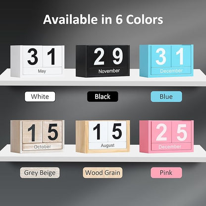 Wooden Block Calendar for Desk, Small Size Daily Desktop Perpetual Desk Calendar, Cute Date Display Desk Accessories for Home Office Decor, Teacher, Classroom, Reusable Yearly, Black