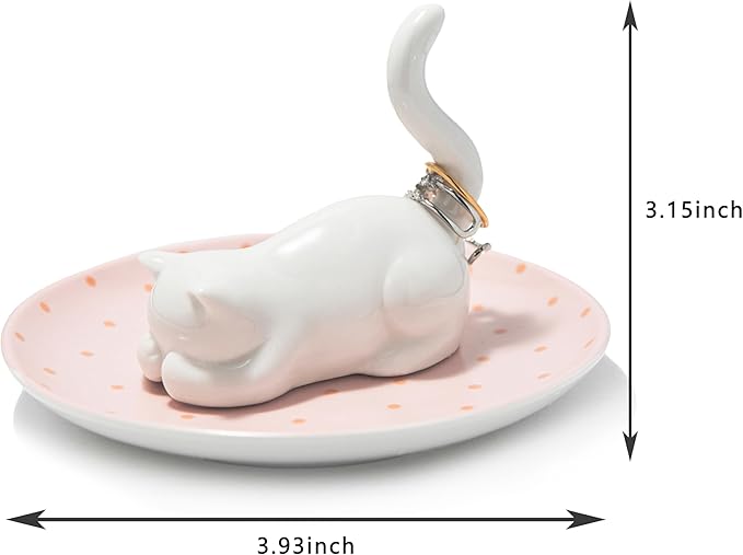 Cat Ring Holder Ring Dish Ceramic Jewelry Holder Dish Trinket Tray For Rings Earrings Trinkets Organizer, Funny Cat Themed Gifts for Mom, Birthday Gifts for Women