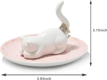 Cat Ring Holder Ring Dish Ceramic Jewelry Holder Dish Trinket Tray For Rings Earrings Trinkets Organizer, Funny Cat Themed Gifts for Mom, Birthday Gifts for Women