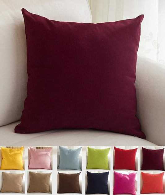 TangDepot Handmade Decorative Solid 100% Cotton Canvas Throw Pillow Covers/Pillow Shams, (24"x24", Wine)