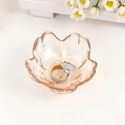 Crystal Orange Flower Ring Dish Jewelry Tray, Decorative Glass Trinket Dish, Modern Accent Tray for Vanity