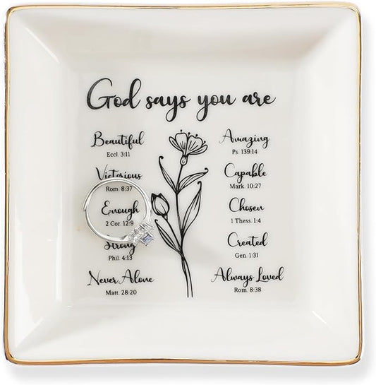 HOME SMILE Ceramic Ring Dish Jewelry Tray for Mom Sister Friends