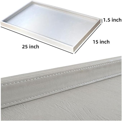 25 * 15 inches High-End Light Luxury Leather Rectangle Oversized Service Tray for Ottoman Tray, Coffee, Food, Family Dinner, Picnic, Party Essentials (Beige, 25 * 15 inch)