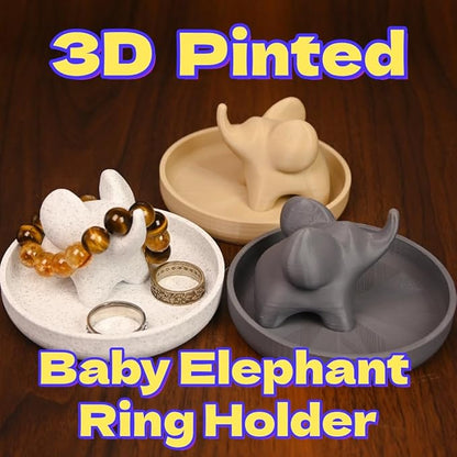 Marble Pattern Baby Elephant Ring Tray | 3D Printed Resin Desk Organizer & Jewelry Dish | Cute Home Decor for Women, Unique Gift for Her, Christmas, Birthday (Apricot elephant)