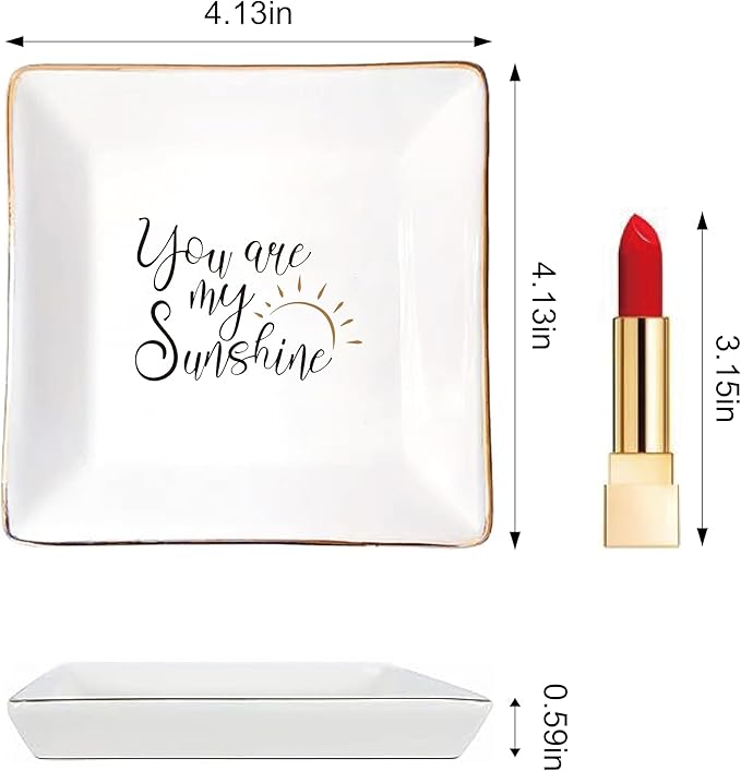 LADY&HOME Trinket Dish for Sister Birthday Christmas Gift Ceramic Ring Dish for Female Best Friend Mother-You're My Sunshine (Sunshine)