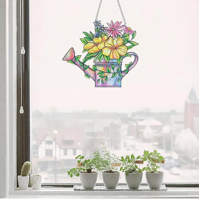 Flower Sun Catchers Indoor Window, Stained Glass Suncatcher Window Hanging, Flower Suncatchers for Nana/Mom/Women (UV Printed)