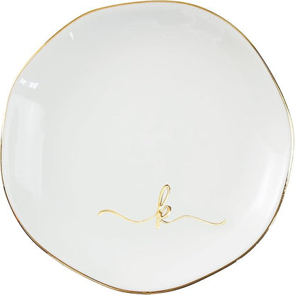 InnoBeta Ceramic Jewelry Tray, Decorative Trinket Dish for Rings Earrings Necklaces Bracelet Watch Keys, Birthday for Women, Mother's Day Christmas Gift for Women, 4.75", White Surface Gold (K)