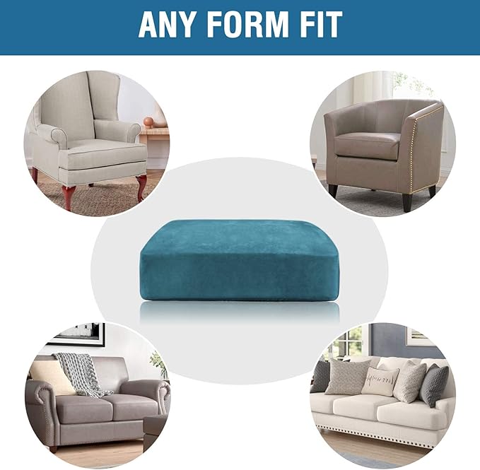 H.VERSAILTEX Velvet Stretch Couch Cushion Cover Plush Cushion Slipcover for Chair Loveseat Sofa Cushion Furniture Protector Seat Cushion Sofa Cover (3 Piece XL Sofa Cushion Covers, Peacock Blue)