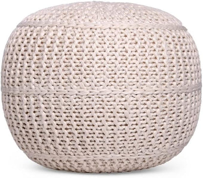 BIRDROCK HOME Round Pouf Foot Stool Ottoman - Knit Bean Bag Floor Chair - Cotton Braided Cord - Great for The Living Room, Bedroom and Kids Room - Small Furniture (Light Natural)