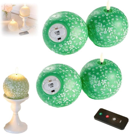 Flameless Spring Carved Spheres, Flameless LED Candles with Remote Control & 6-Hour Timer, Carved Sphere Design for Romantic Ambiance, Cozier Glow Candles for Valentine's Day, Wedding