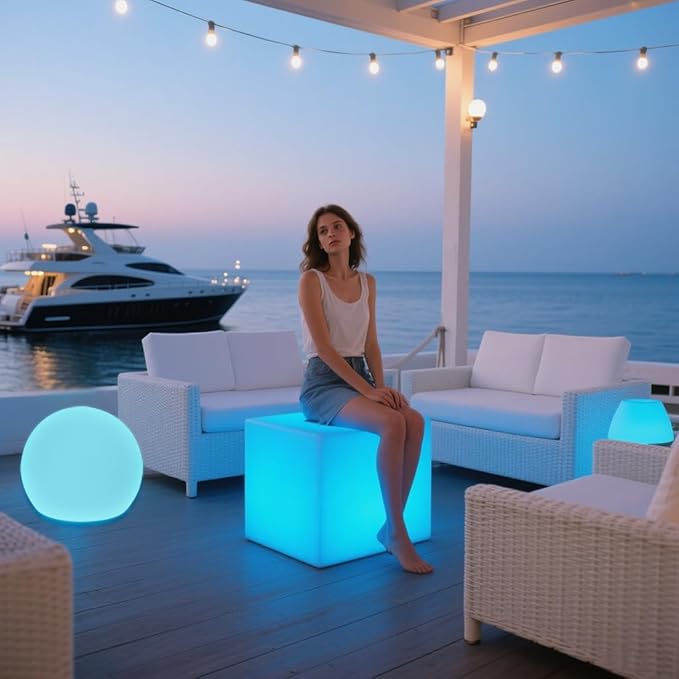 20-in LED Cube Chair, Cordless Rechargeable LED Cube Light Table, 16 Colors Glowing Light Up Cubes, Waterproof Glow Cubes Floor Lamp, Dimmable Cosmic Tesseract Mood Lamp for Bedroom Patio Garden Party