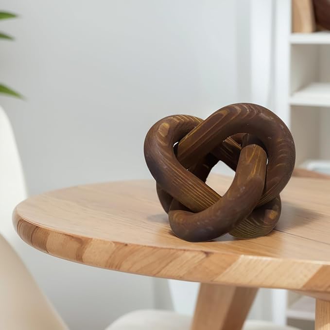Wood Knot Decor -Coffee Table Decor Shelf Decor Table Books Hand Carved Home Decoration Boho Country Rustic Modern Shabby Chic Style Decor 3 Link Wooden Knot Chain Link Decor (Pumpkin Colors)