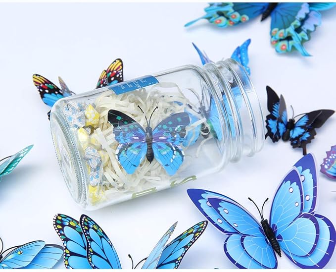 Somotersea 24Pcs 3D Butterfly Wall Decor - Removable Butterfly Decoration for Girls Room & Birthday Party - Blue