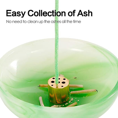 Incense Holder, Multi-Purpose Design Agate Incense Burner ash Catcher with Brass 9 Holes Incense Stick Holder for Home Decor Yoga Spa Madiation (Agate Green)