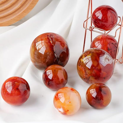 JIC Gem Red Agate Large Crystal Ball 3.5-4 inch(90-100mm) Round Healing Crystals Decorative Sphere with Wooden Stand Meditation Witchcraft Home Decor