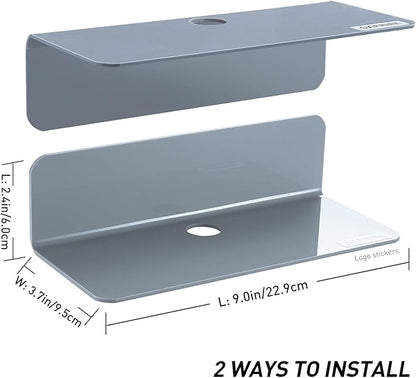 OAPRIRE Grey Acrylic Floating Shelves Set of 2 - Easily Expand Wall Space - Small Wall Shelf with Strong Adhesive for Bathroom, Bedroom, etc