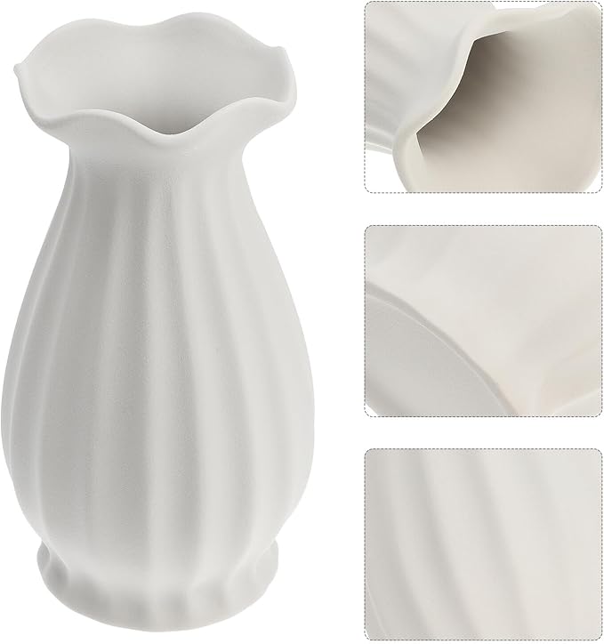 Ceramic Flower Vase White Matte Finish Modern Minimalist Decorative Container for Indoor Fresh Silk Flowers Home Office Tabletop Centerpiece