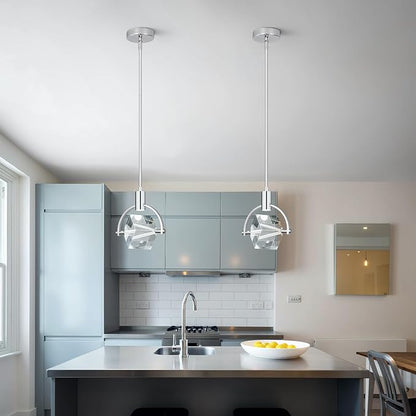 Pendant Ceiling Light Fixture for Kitchen Island, Modern Mini Integrated LED Hanging Light, Crystal Pendant Light in Chrome, Bedroom, Dining Room, Bar (1-Lights)
