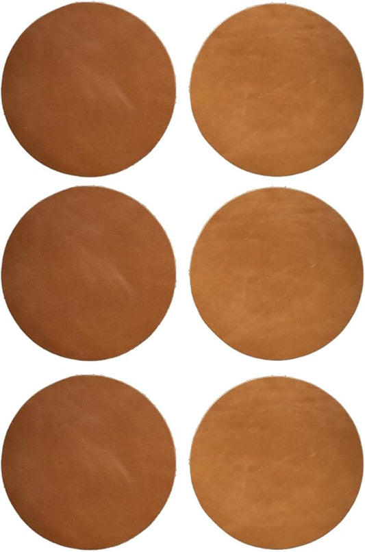 Real Natural Grain Leather Coasters – Durable Non-Slip (Tan) Distressed Design, Set of 6 for Table Protection in Home, Office, Kitchen, and Bar