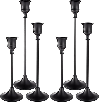 Willceka Black Candlestick Holders, Taper Candle Holders, Set of 6 Matte Black Candle Holder Set, Vintage Table Centerpiece for Wedding Christmas Holiday