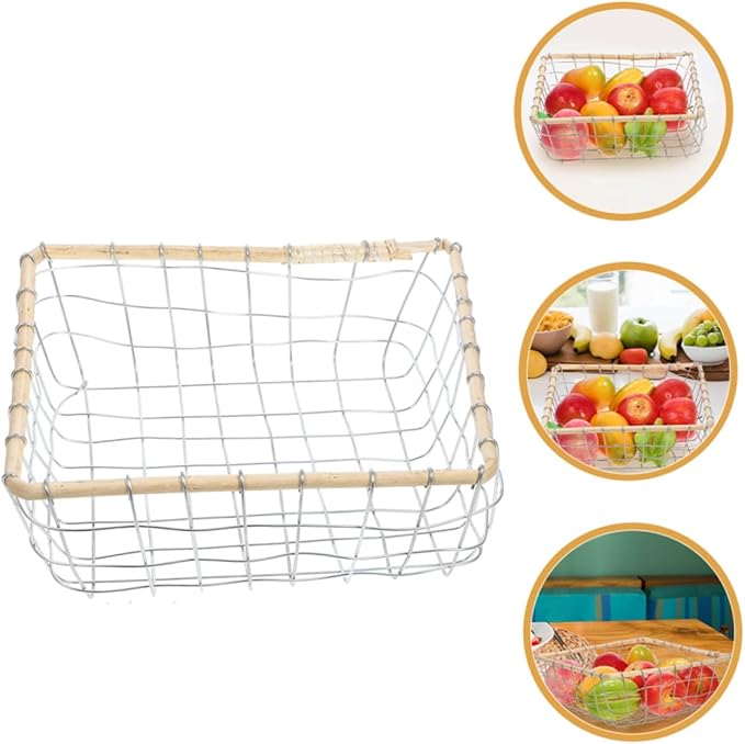 Happyyami Iron Woven Storage Basket Large Multi-purpose Fruit Holder for Kitchen and Dining Table Decorative Wire Basket for Snacks and Miscellaneous Items