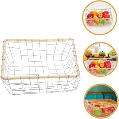 Happyyami Iron Woven Storage Basket Large Multi-purpose Fruit Holder for Kitchen and Dining Table Decorative Wire Basket for Snacks and Miscellaneous Items