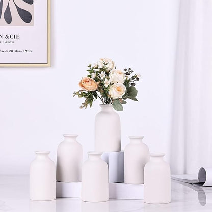 White Bud Vases Set of 6 - Mini White Ceramic Vases for Flowers, Modern Bud Vase for Table Decor, Boho Small Vase for Home Decor, Centerpieces in Bulk for Wedding, Home, Table, Party Decor
