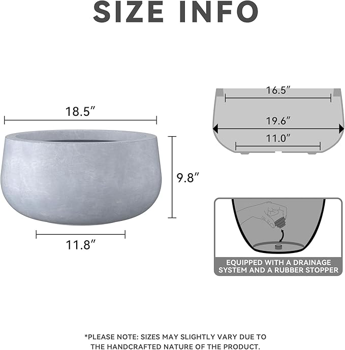 Kante 19.6" Dia Round Concrete Planter, Cement Plant Pots with Drainage Hole and Rubber Plug for Outdoor Indoor Garden Home, Modern Curvaceous Design, Gray