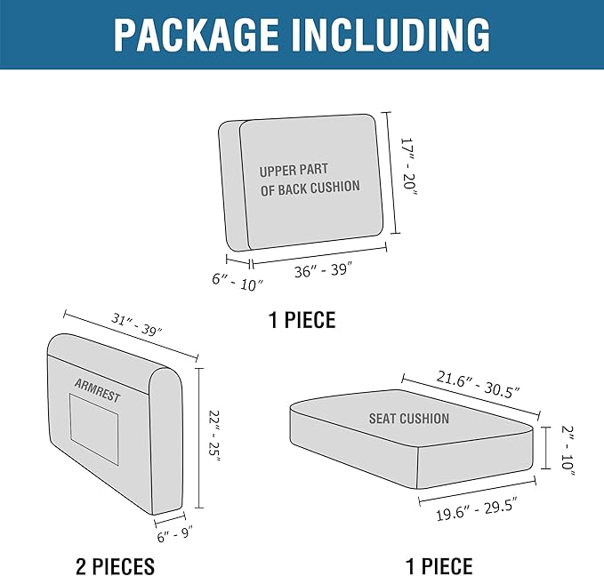 H.VERSAILTEX Multi-Pieces Chair Covers Stretch Couch Covers Form Fitted Seat and Back Cushions Covers (1 Seat Cover Plus 1 Back Cusion Cover, Bonus 2 Armrest Covers), Dove