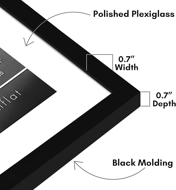 Americanflat 16x22 Picture Frame with Polished Plexiglass - Use as 12x18 Frame with Mat or Display 16x22 Photo Without Mat - Streamline Collection - Thin Border Picture Frames for Wall - Black