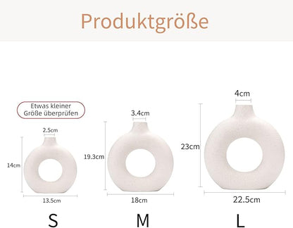 CEMABT White Donut Vase Hollow Ceramic Vase for Flowers Handmade Minimalist Boho ins Style Modern Home Decor for Wedding Dinner Table Party Living Room Office Bedroom（L，White）
