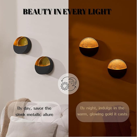 Black Wall Candle Holder Set of 2 with Gold Leaf Interior, Metal Wall Candle Sconces, Vintage Style Wall Decor for Living Room, Bedroom, and Dining Room