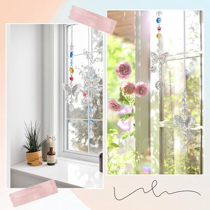 SUNNYCLUE 1 Box DIY 5 Sets Star Moon Suncatchers Kit Rainbow Maker Sun Catchers Butterfly Charms Hanging Suncatchers Glass Crystal Sun Catcher for Windows Indoor Outdoor Home Garden Decor Gifts