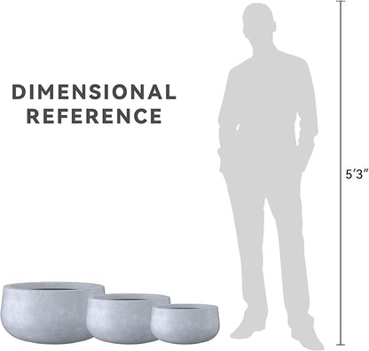 Kante 19.6",15.7",11.8" Dia Round Concrete Planters Set of 3, Cement Plant Pots with Drainage Hole and Rubber Plug for Outdoor Indoor Garden Home, Modern Curvaceous Design, Gray