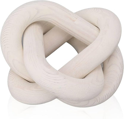 Wood Chain Link Decor, 3 Link Wood Knot Decor Boho Chain Decorative Chains Link Hand Carved Wooden Chains Links for Coffee Table Decor (White)